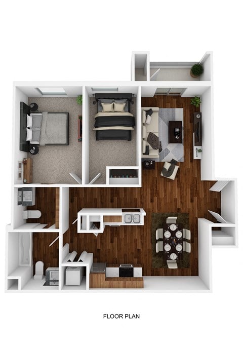 Floor plan for 2 beds, 1.5 baths, 929 sqft